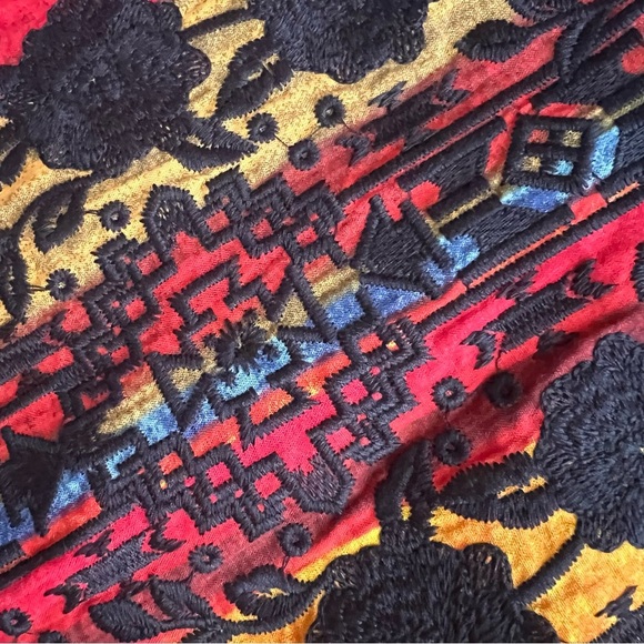 Savanna Jane Bohemian Southwest Stripe Embroidered Tassel Poncho Top M/L - Picture 5 of 12